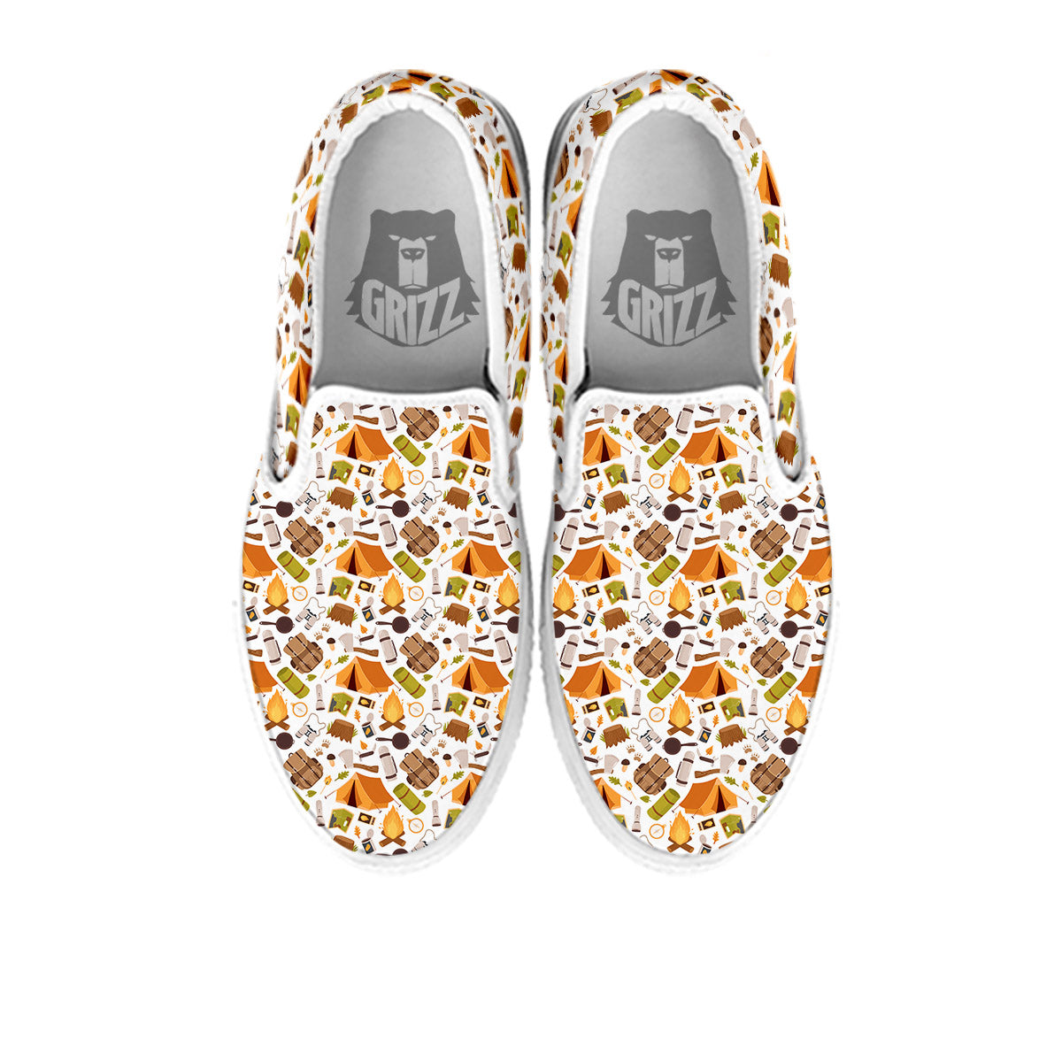 Fire Camping Print Pattern White Slip On Shoes-grizzshop