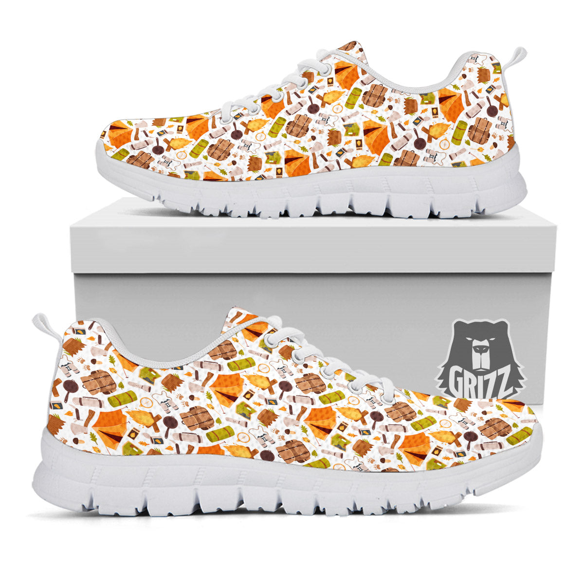 Fire Camping Print Pattern White Sneaker-grizzshop
