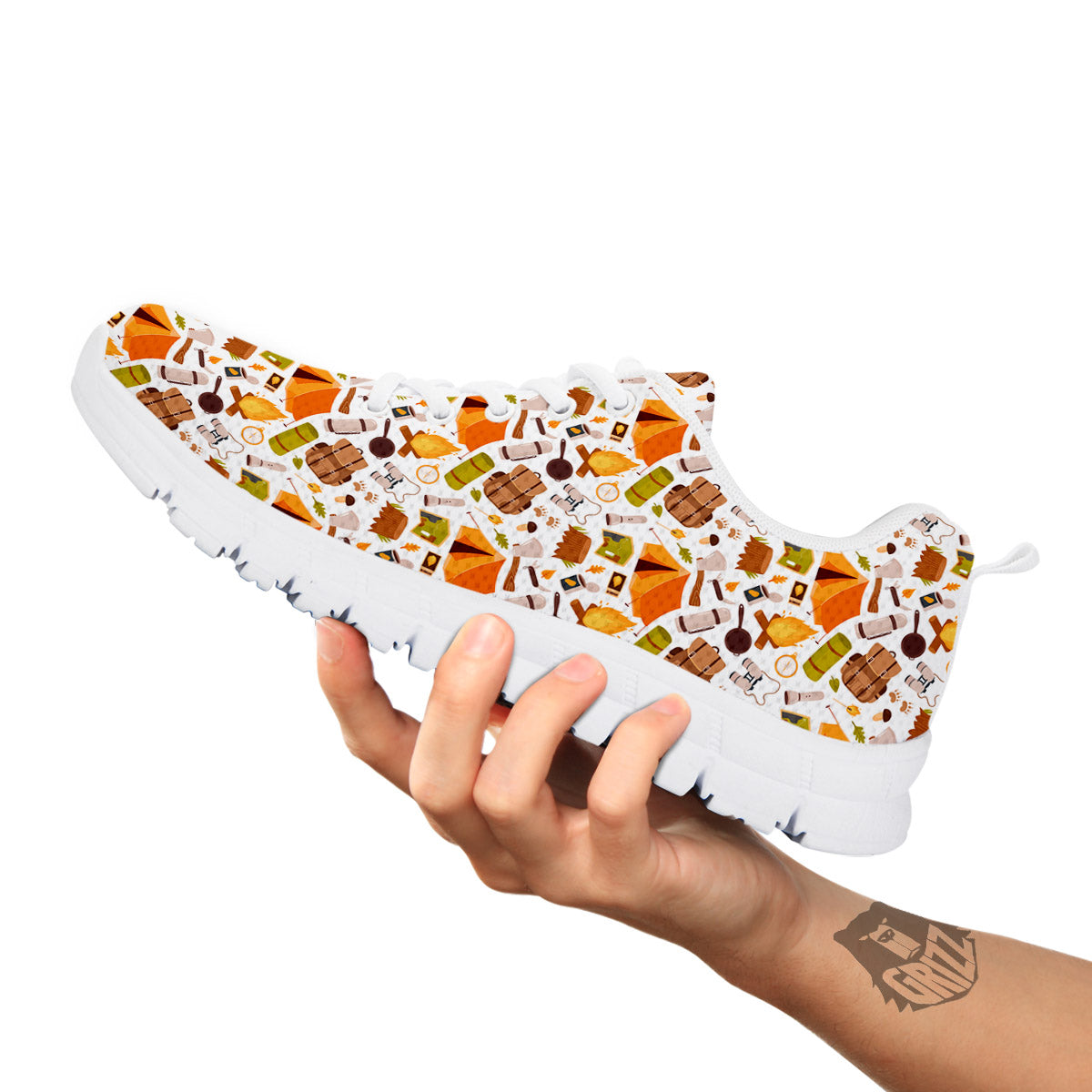 Fire Camping Print Pattern White Sneaker-grizzshop