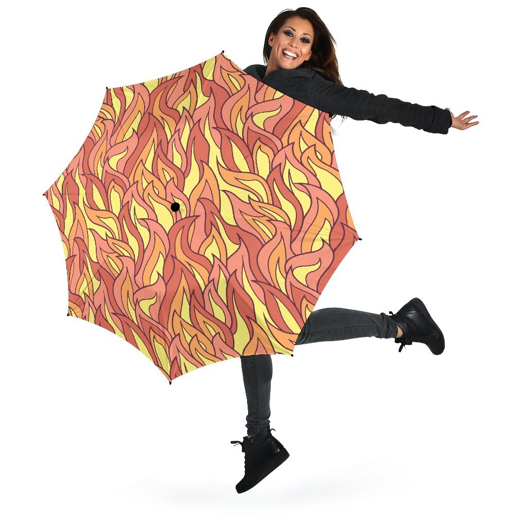 Fire Flame Pattern Print Automatic Foldable Umbrella-grizzshop