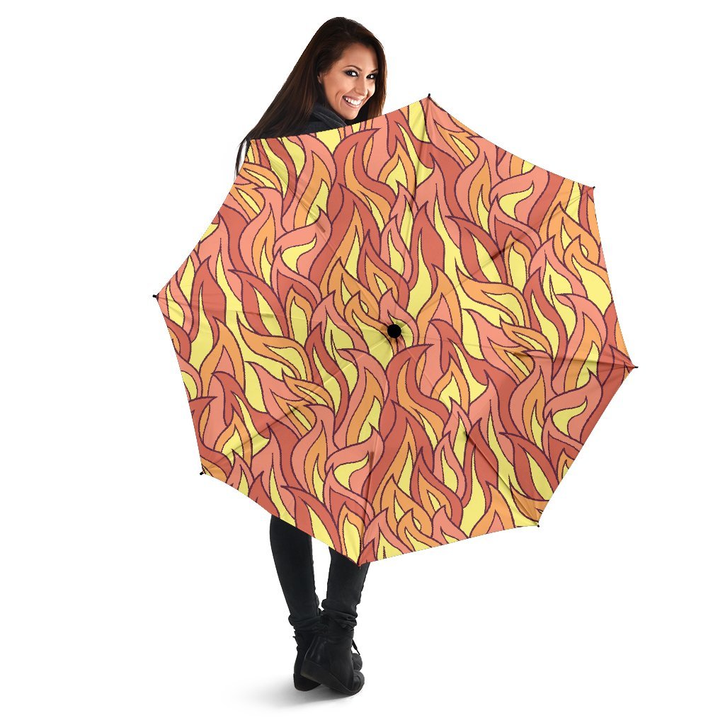 Fire Flame Pattern Print Automatic Foldable Umbrella-grizzshop