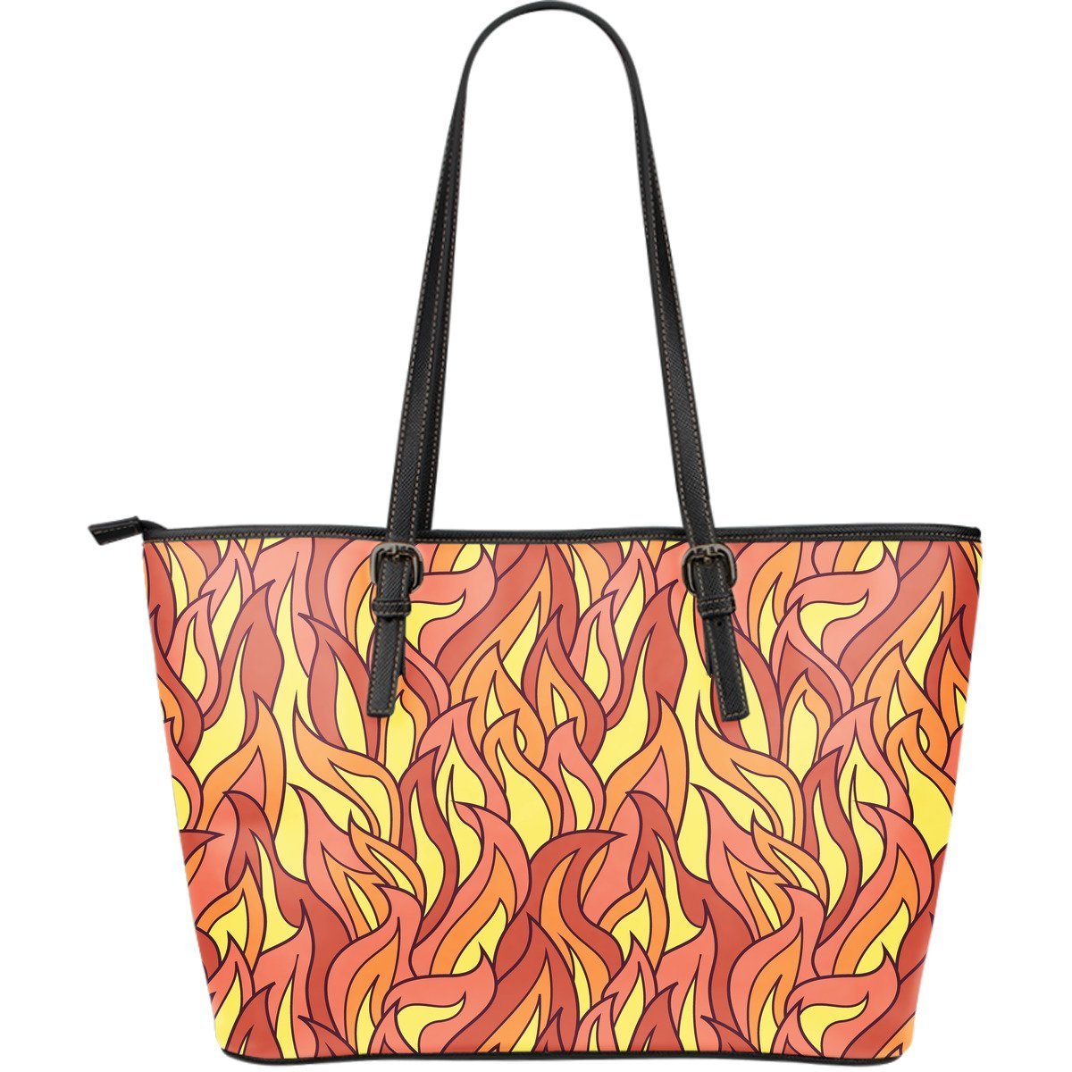 Fire Flame Pattern Print Leather Tote Bag-grizzshop