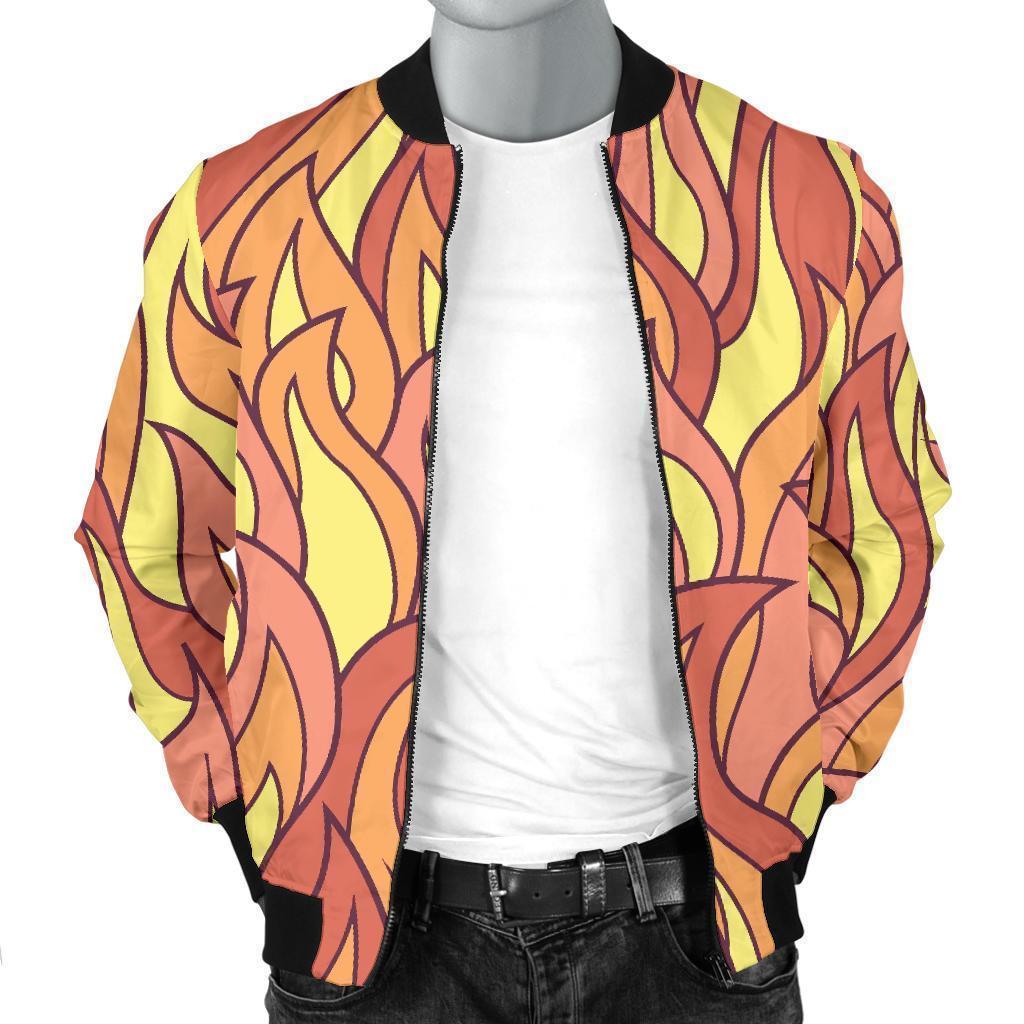 Fire Flame Pattern Print Men's Bomber Jacket-grizzshop