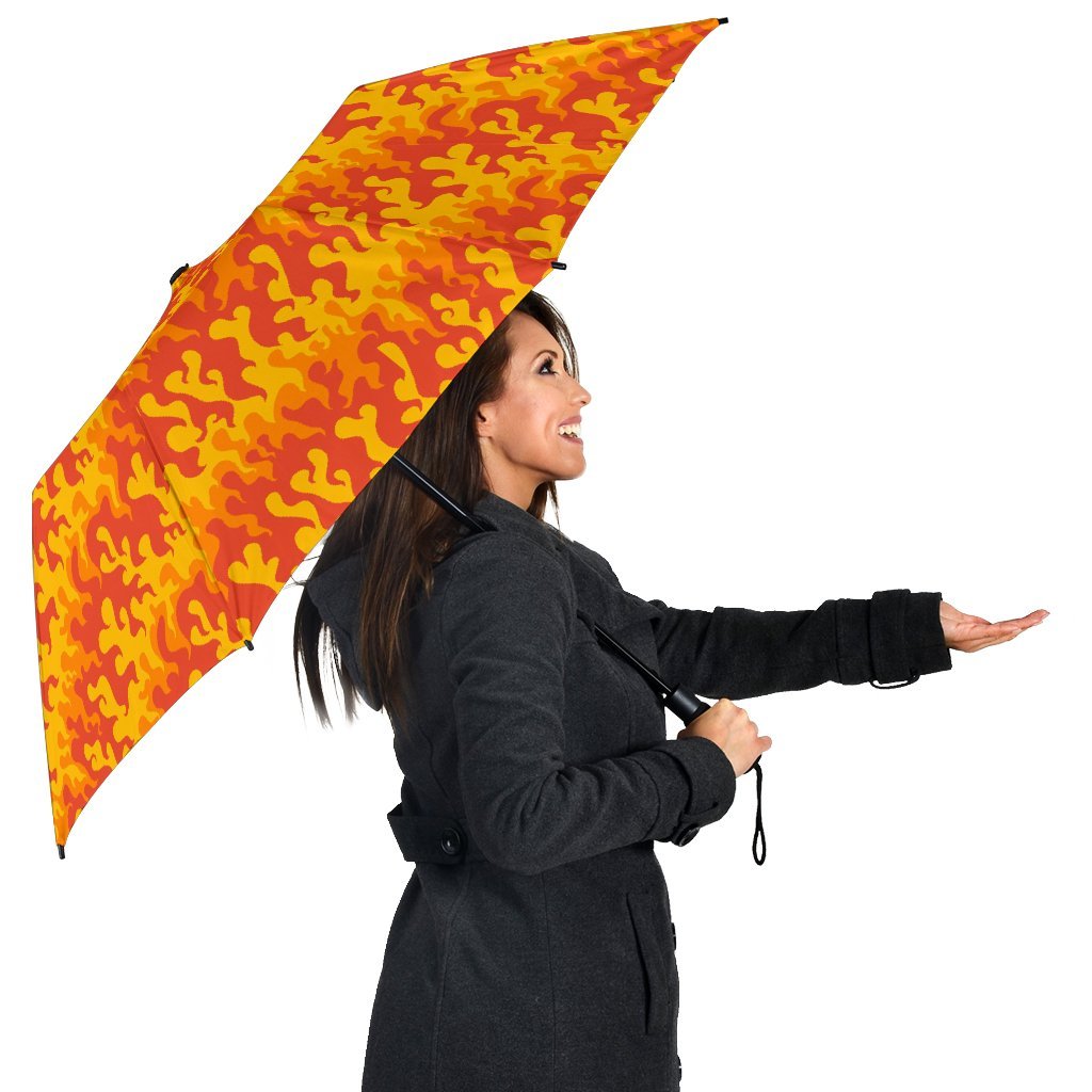 Fire Flame Print Pattern Automatic Foldable Umbrella-grizzshop