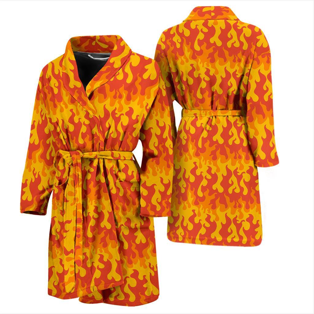 Fire Flame Print Pattern Men Long Robe-grizzshop