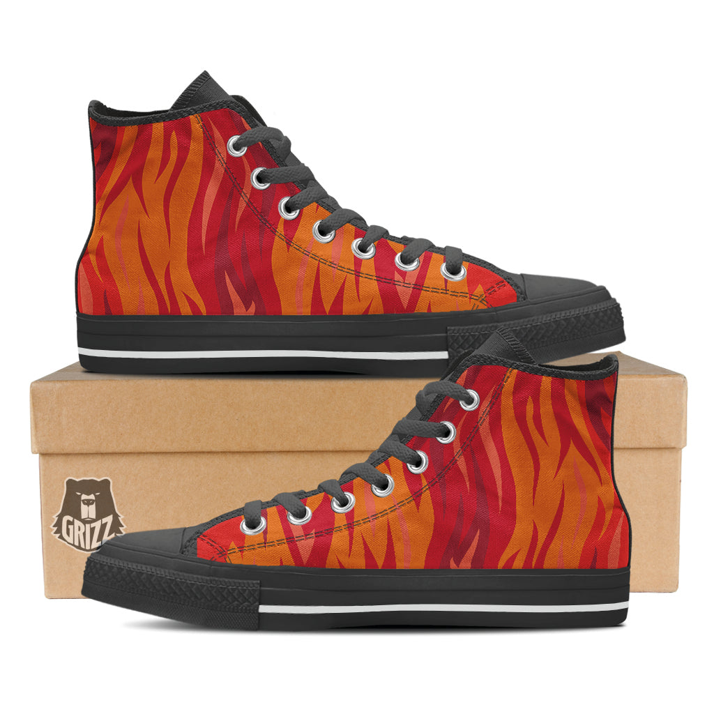Fire In Hell Print Pattern Black High Top Shoes-grizzshop