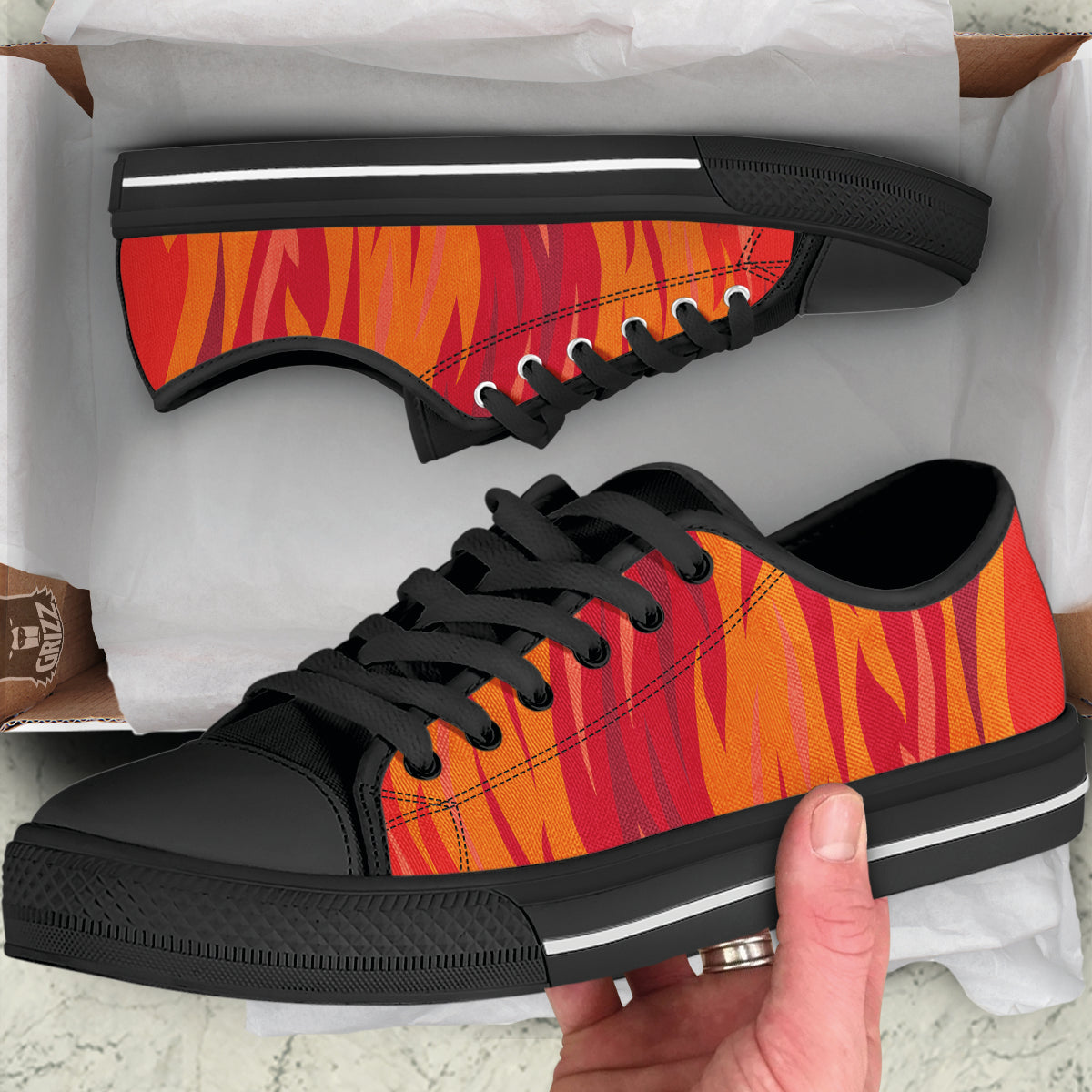 Fire In Hell Print Pattern Black Low Top Shoes-grizzshop