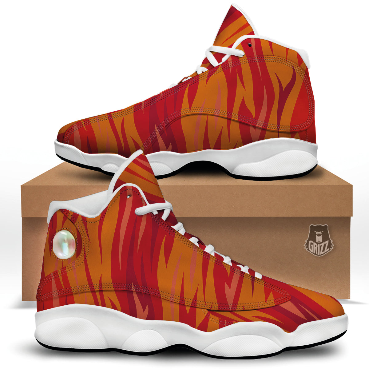 Fire In Hell Print Pattern White Basketball Shoes-grizzshop