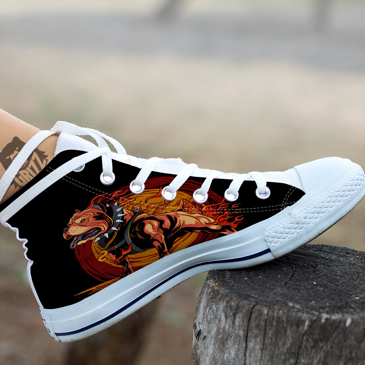 Fire Pitbull Print White High Top Shoes-grizzshop