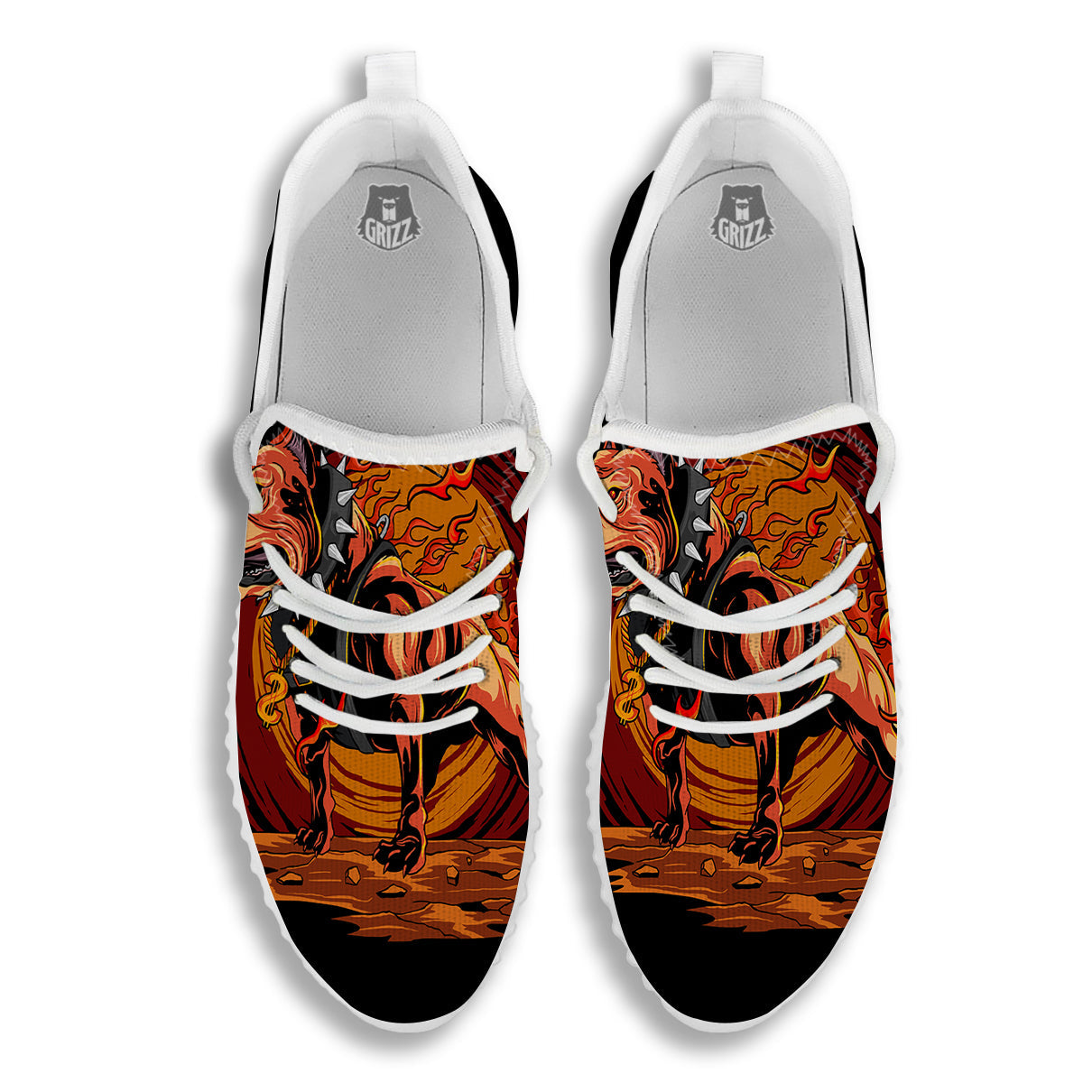 Fire Pitbull Print White Walking Shoes-grizzshop