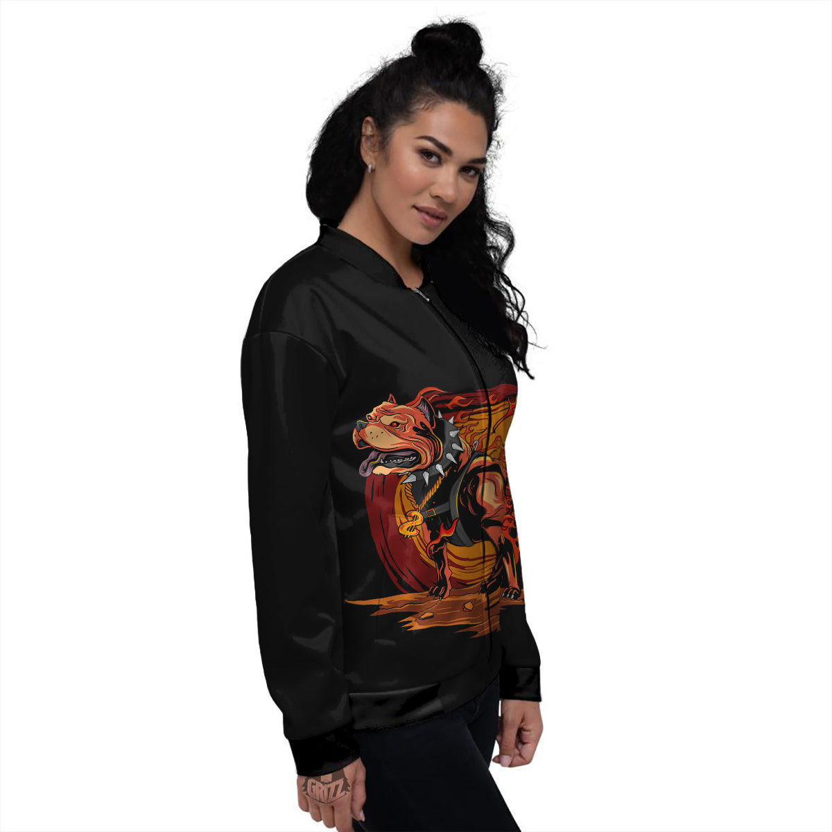 Fire Pitbull Print Women's Bomber Jacket-grizzshop