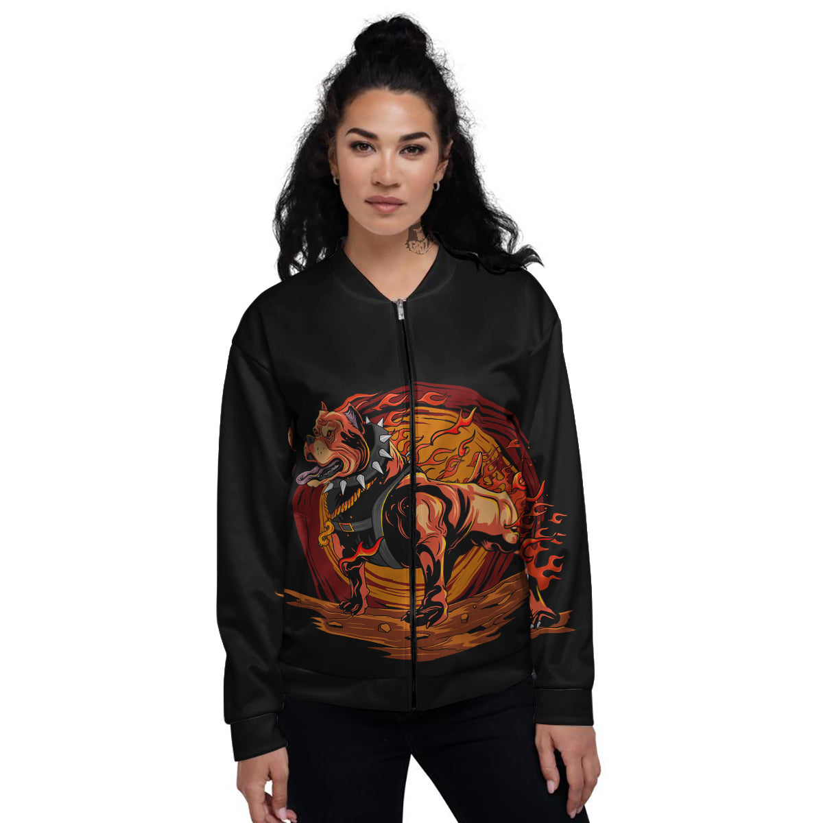 Fire Pitbull Print Women's Bomber Jacket-grizzshop
