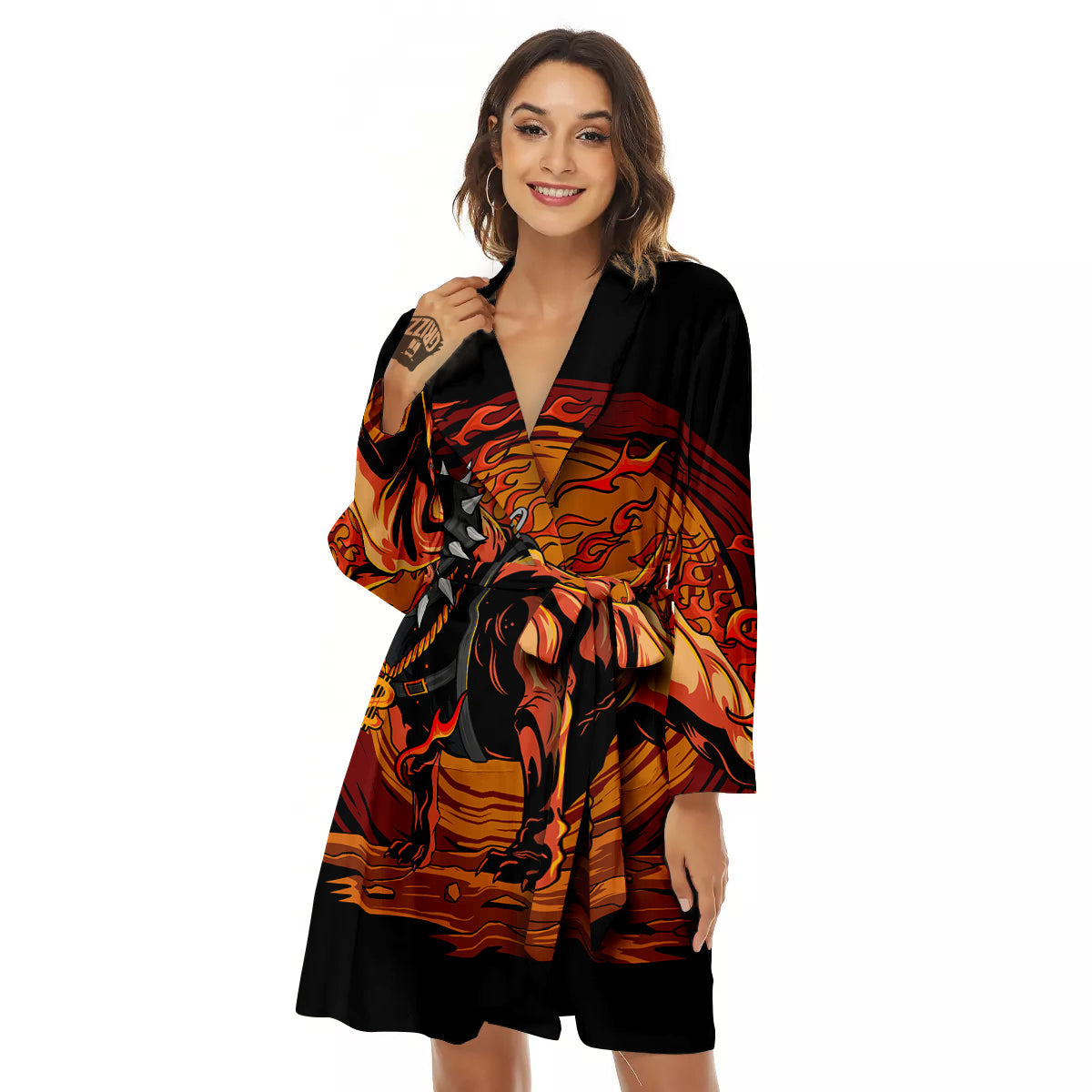 Fire Pitbull Print Women's Robe-grizzshop