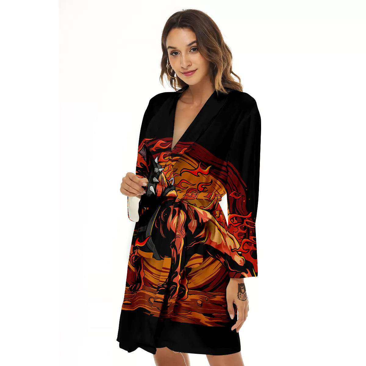 Fire Pitbull Print Women's Robe-grizzshop