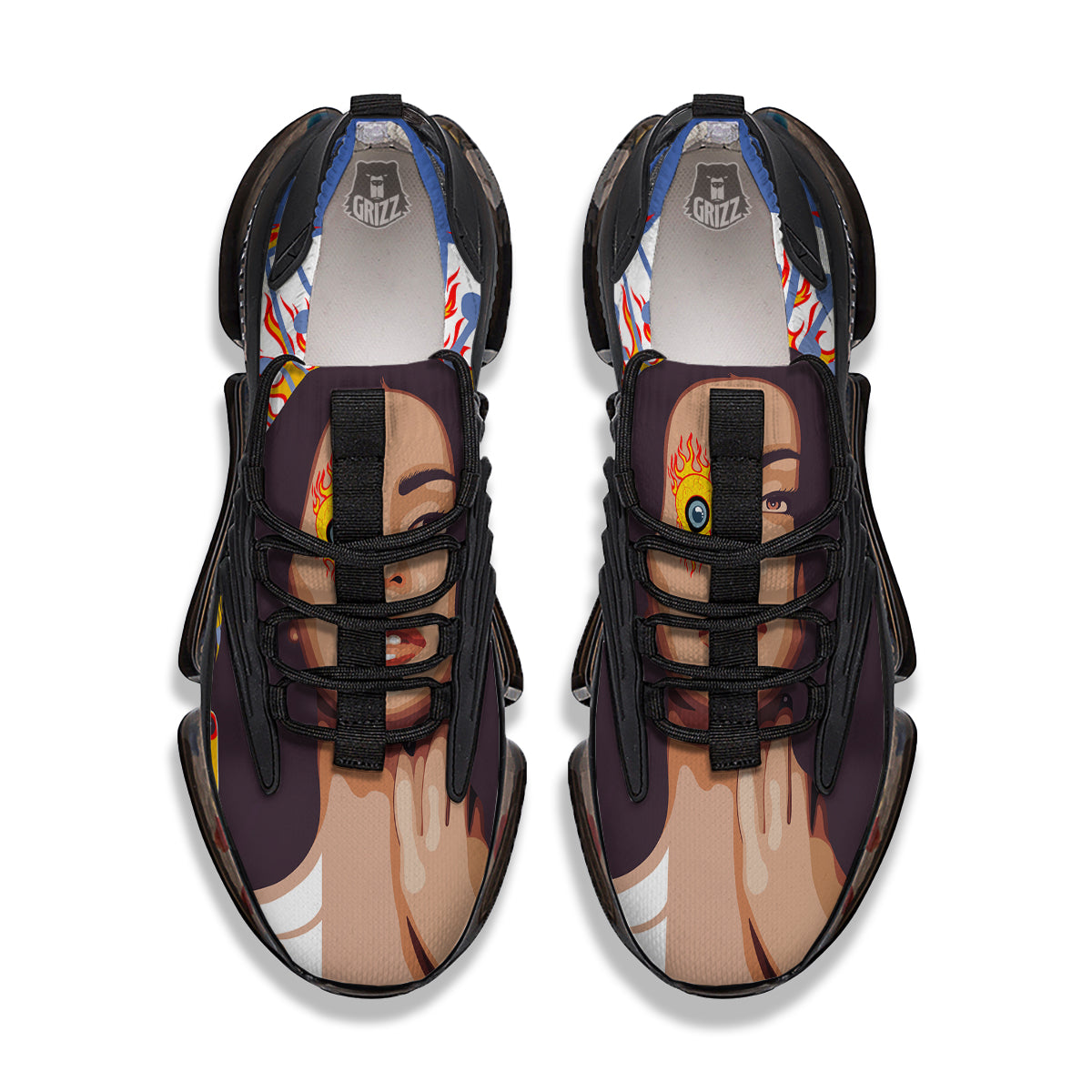 Fire Psychedelic Women Print Black Gym Shoes-grizzshop