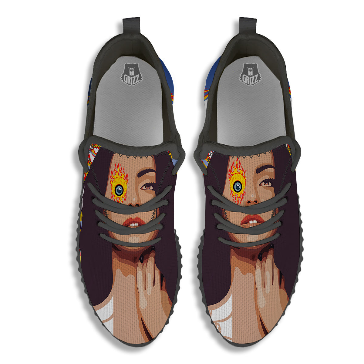 Fire Psychedelic Women Print Black Walking Shoes-grizzshop