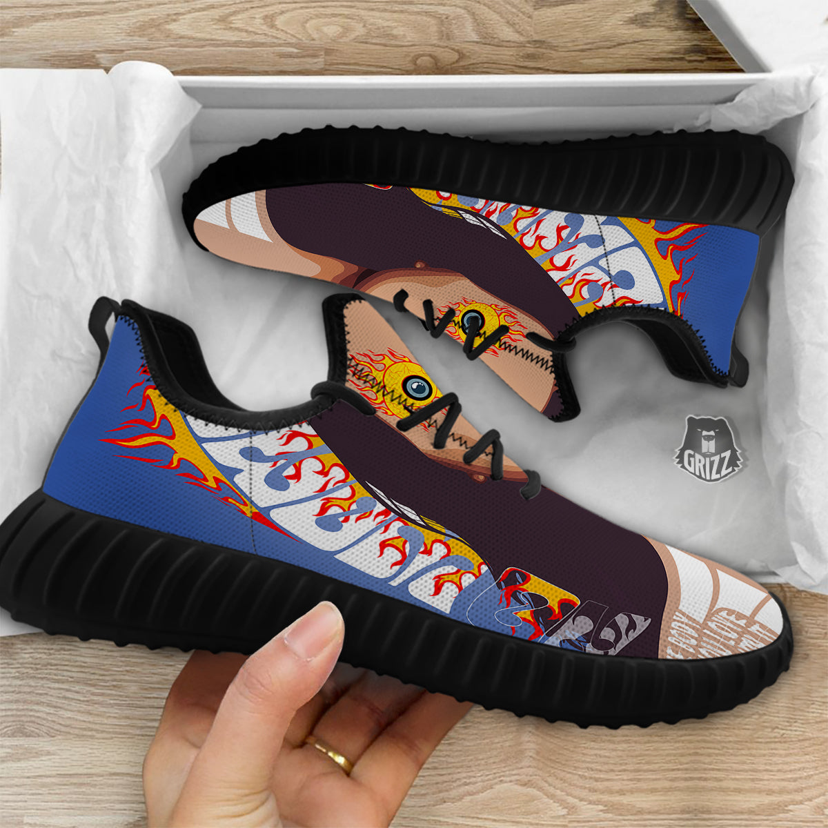 Fire Psychedelic Women Print Black Walking Shoes-grizzshop
