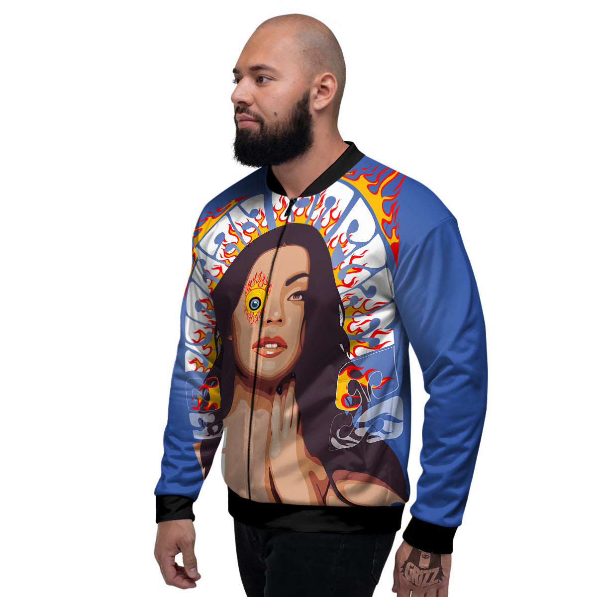 Fire Psychedelic Women Print Men's Bomber Jacket-grizzshop