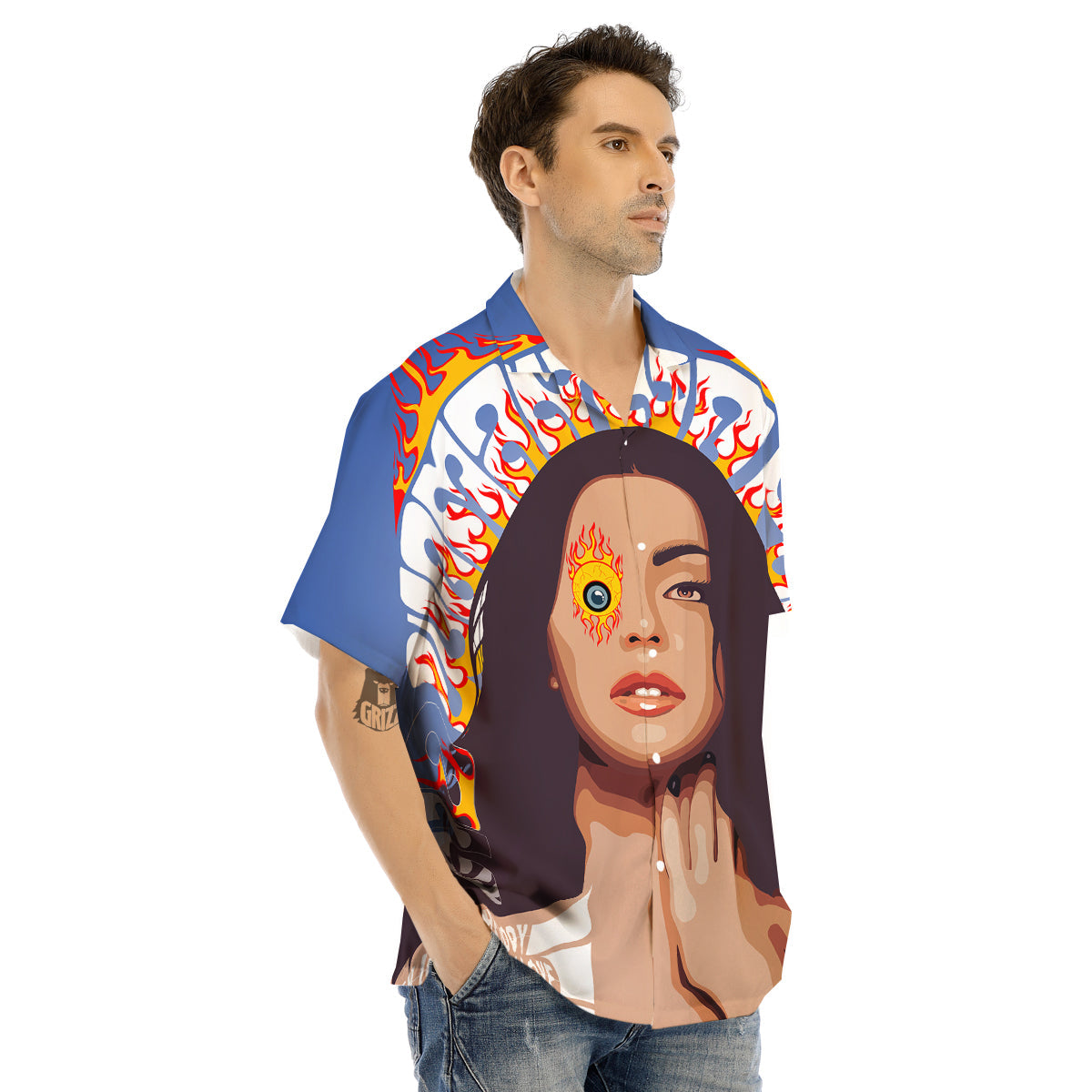 Fire Psychedelic Women Print Men's Hawaiian Shirt-grizzshop