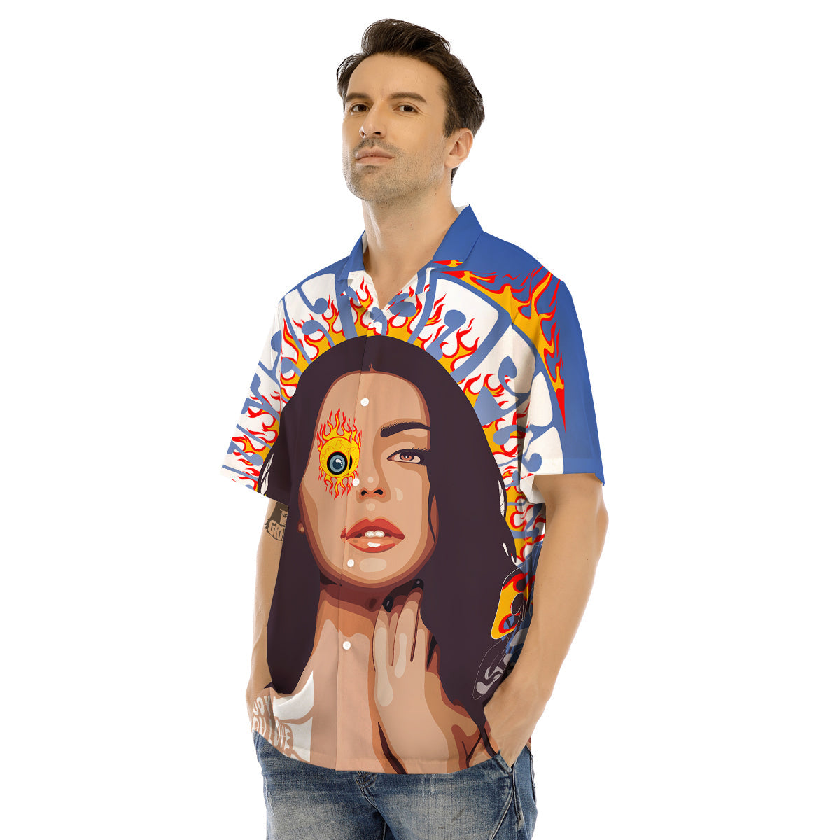 Fire Psychedelic Women Print Men's Hawaiian Shirt-grizzshop