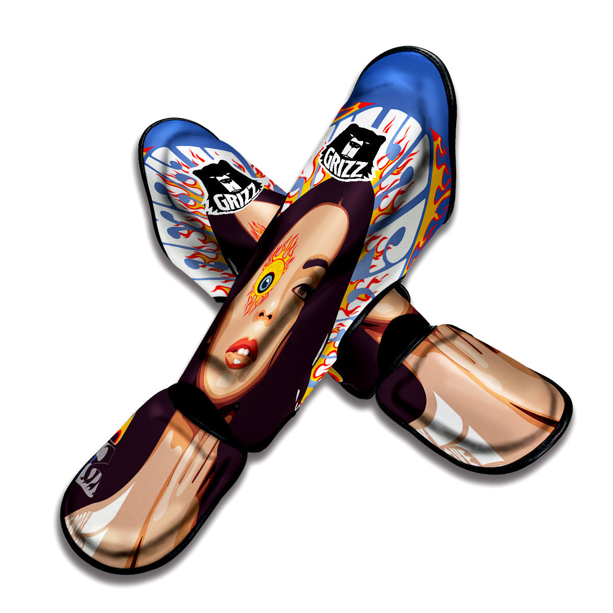 Fire Psychedelic Women Print Muay Thai Shin Guards-grizzshop