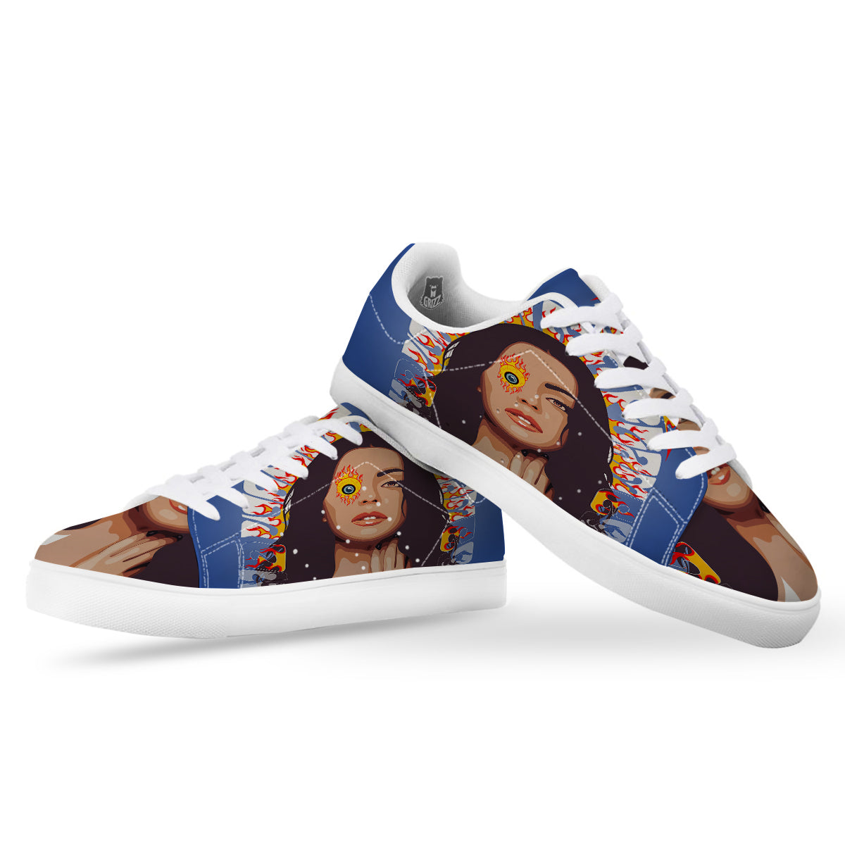 Fire Psychedelic Women Print White Low Top Sneakers-grizzshop