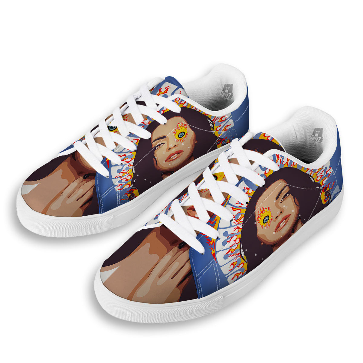Fire Psychedelic Women Print White Low Top Sneakers-grizzshop