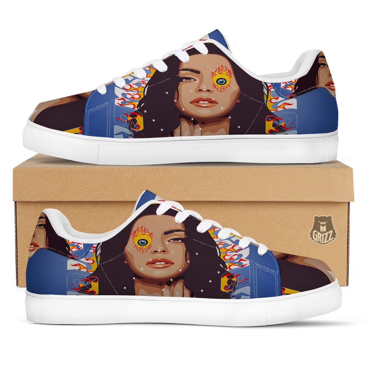 Fire Psychedelic Women Print White Low Top Sneakers-grizzshop