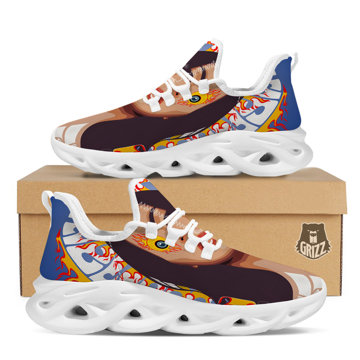 Fire Psychedelic Women Print White Running Shoes-grizzshop