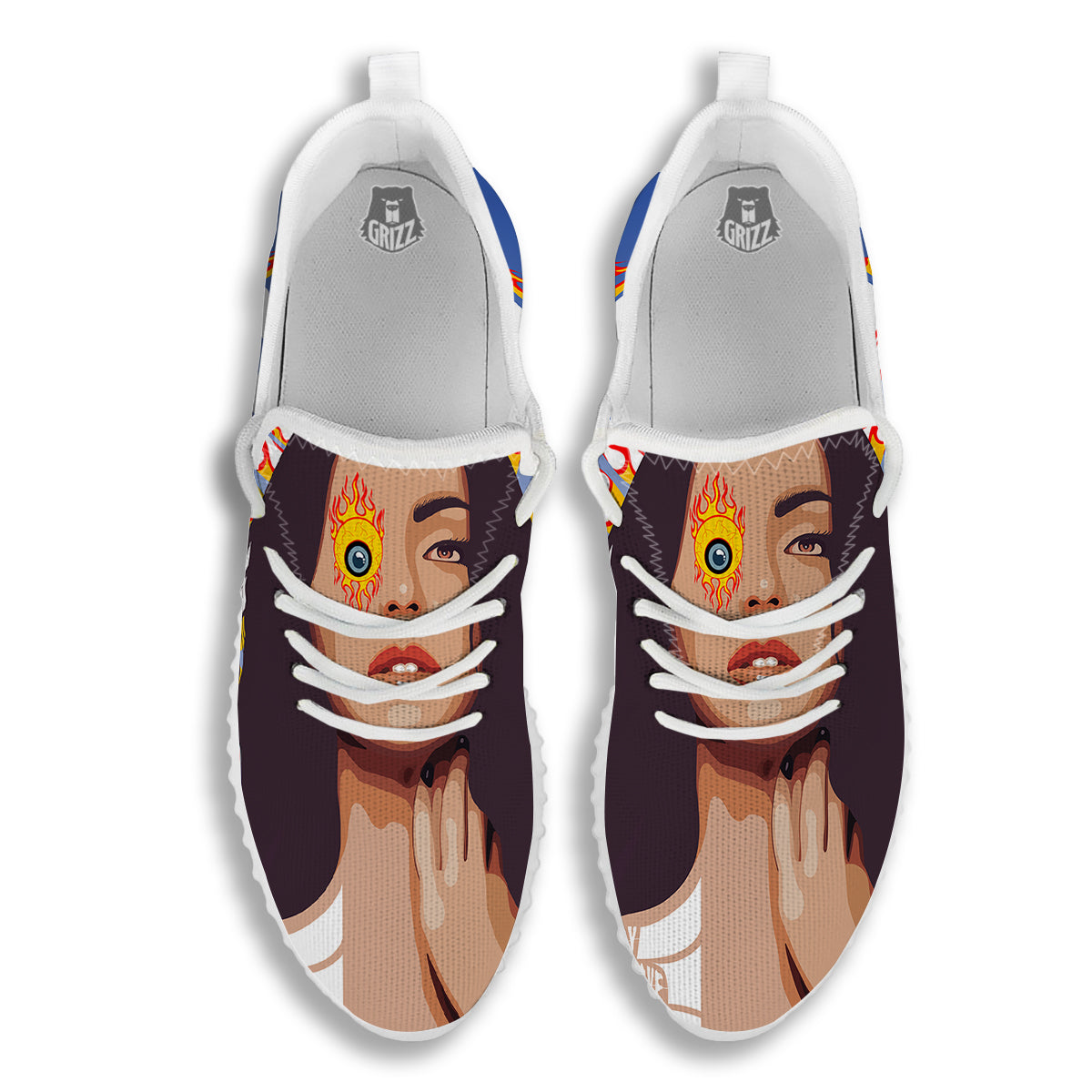 Fire Psychedelic Women Print White Walking Shoes-grizzshop