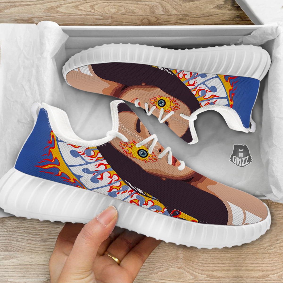 Fire Psychedelic Women Print White Walking Shoes-grizzshop