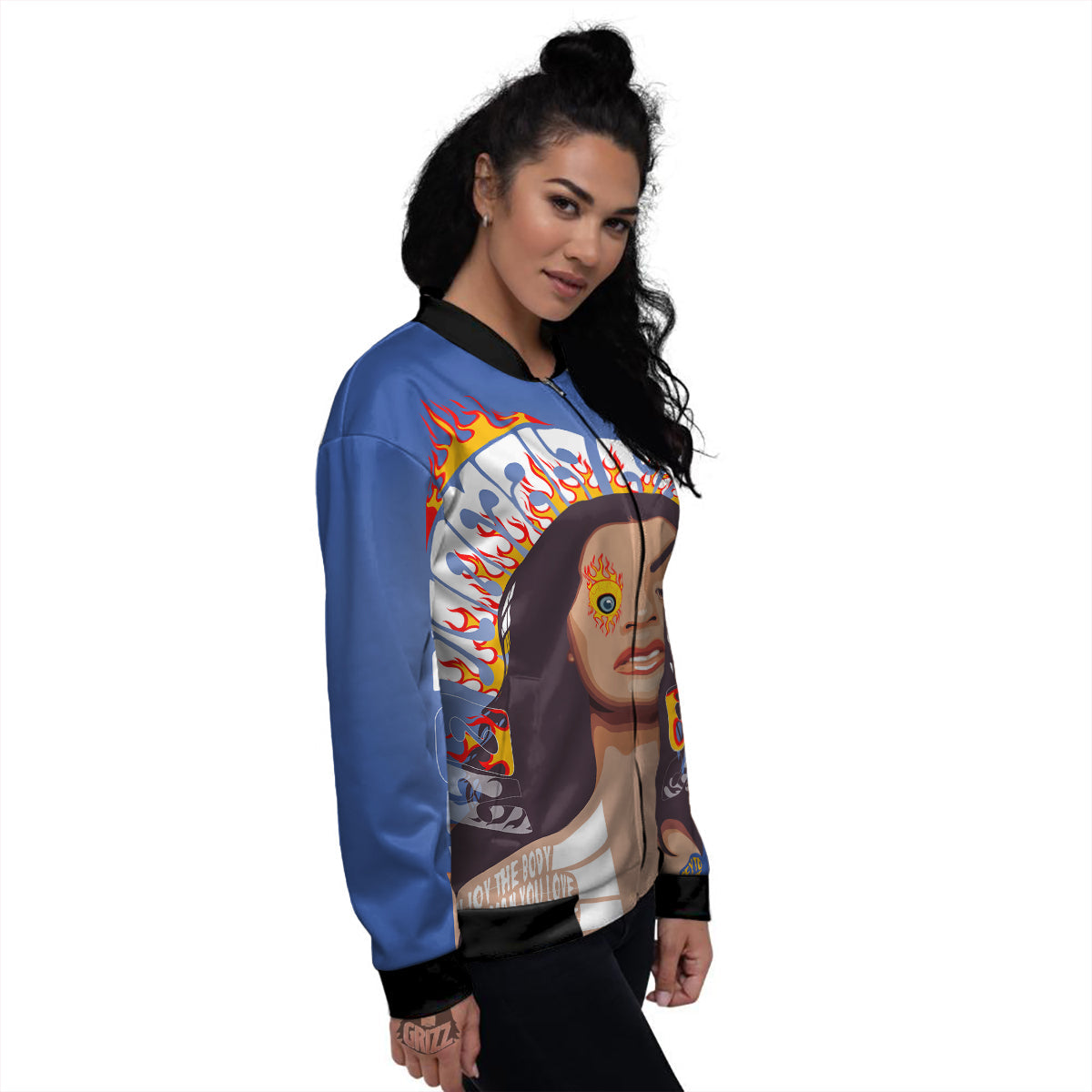 Fire Psychedelic Women Print Women's Bomber Jacket-grizzshop