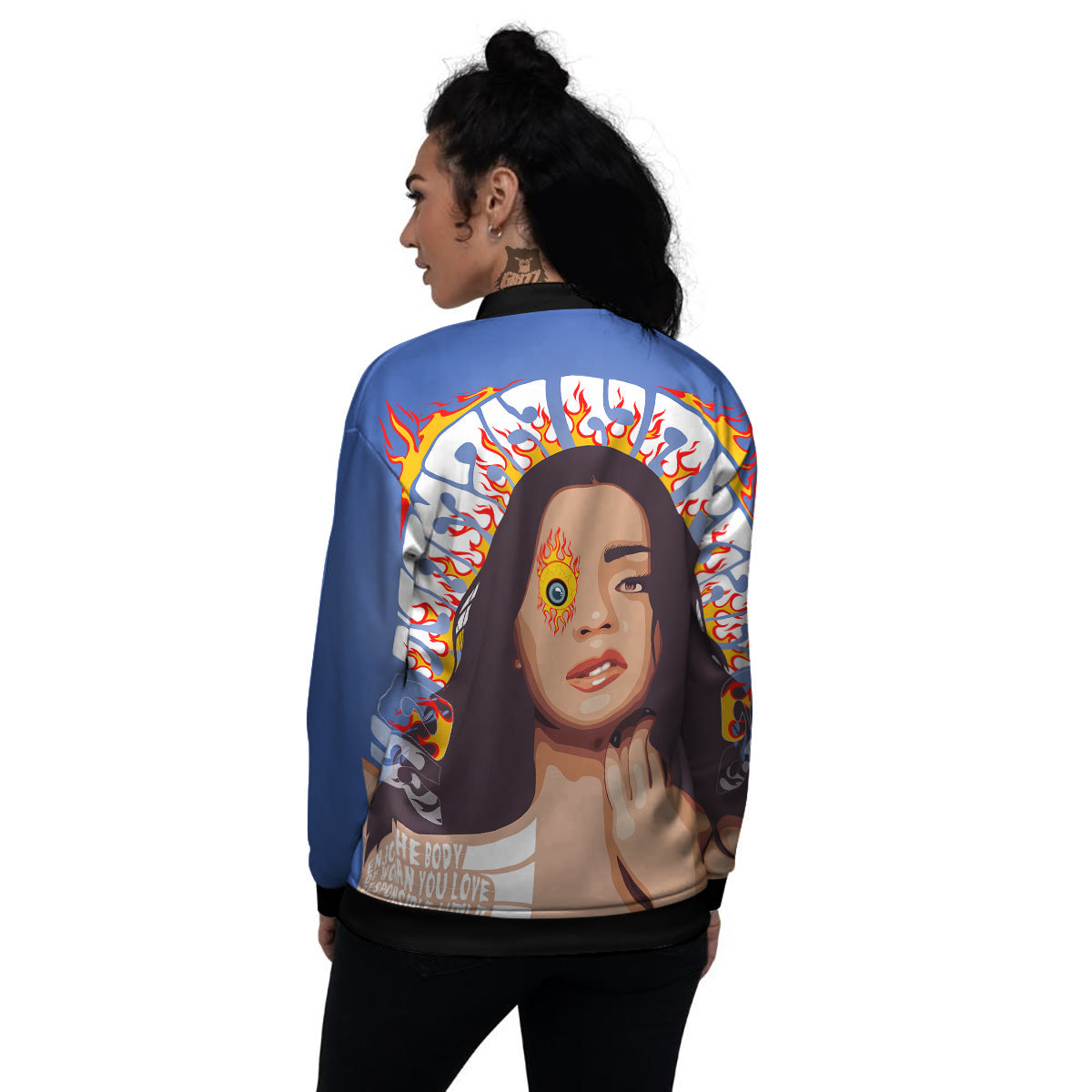 Fire Psychedelic Women Print Women's Bomber Jacket-grizzshop