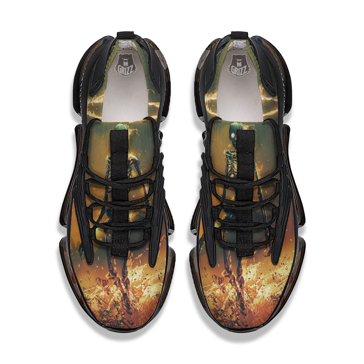 Fire Skeleton Print Black Gym Shoes-grizzshop
