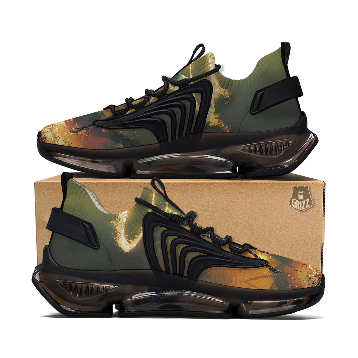 Fire Skeleton Print Black Gym Shoes-grizzshop