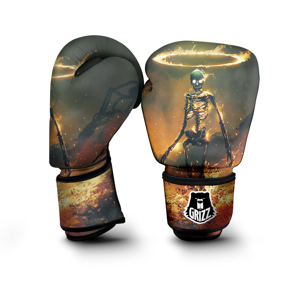 Fire Skeleton Print Boxing Gloves-grizzshop