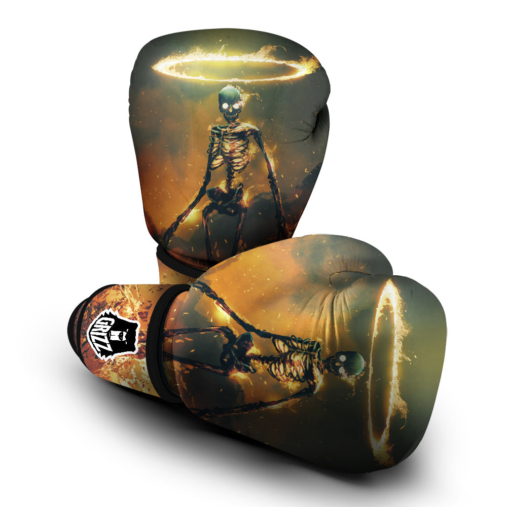Fire Skeleton Print Boxing Gloves-grizzshop