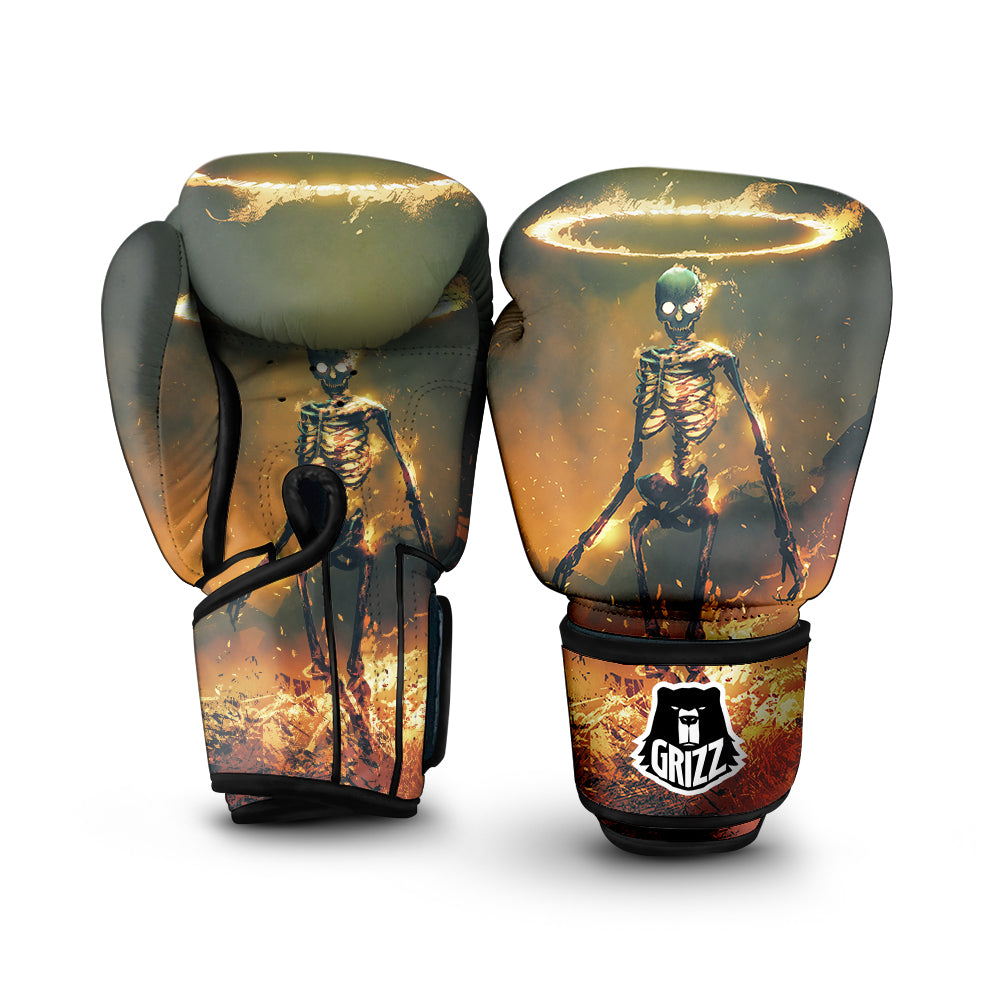 Fire Skeleton Print Boxing Gloves-grizzshop