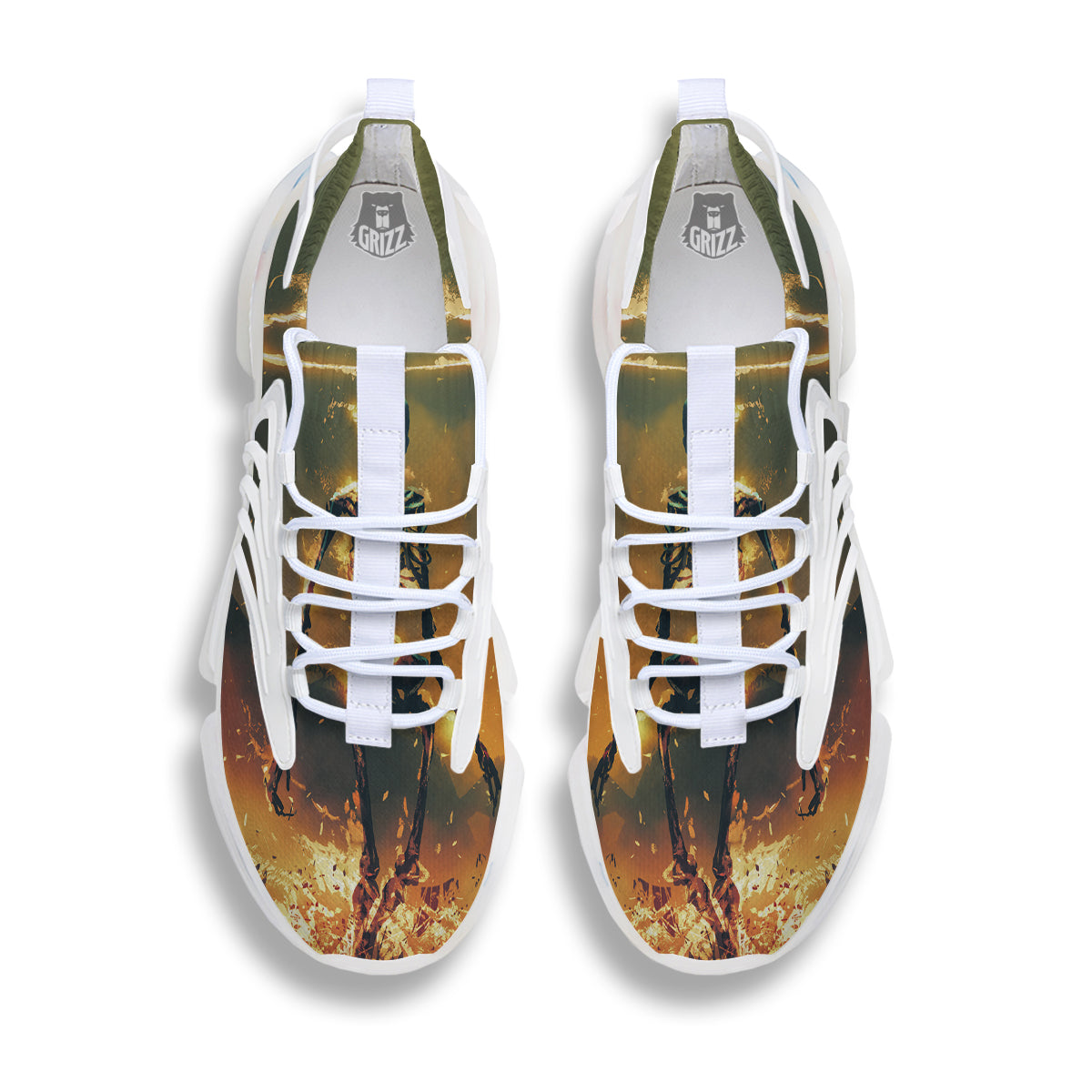 Fire Skeleton Print White Gym Shoes-grizzshop