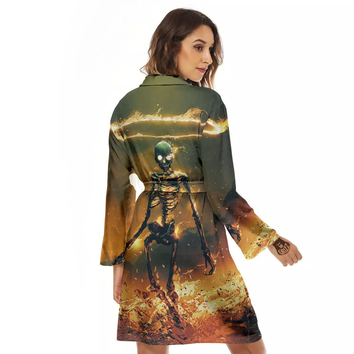 Fire Skeleton Print Women's Robe-grizzshop