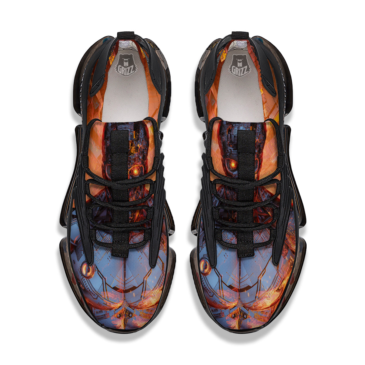 Fire Skeleton Robot Print Black Gym Shoes-grizzshop