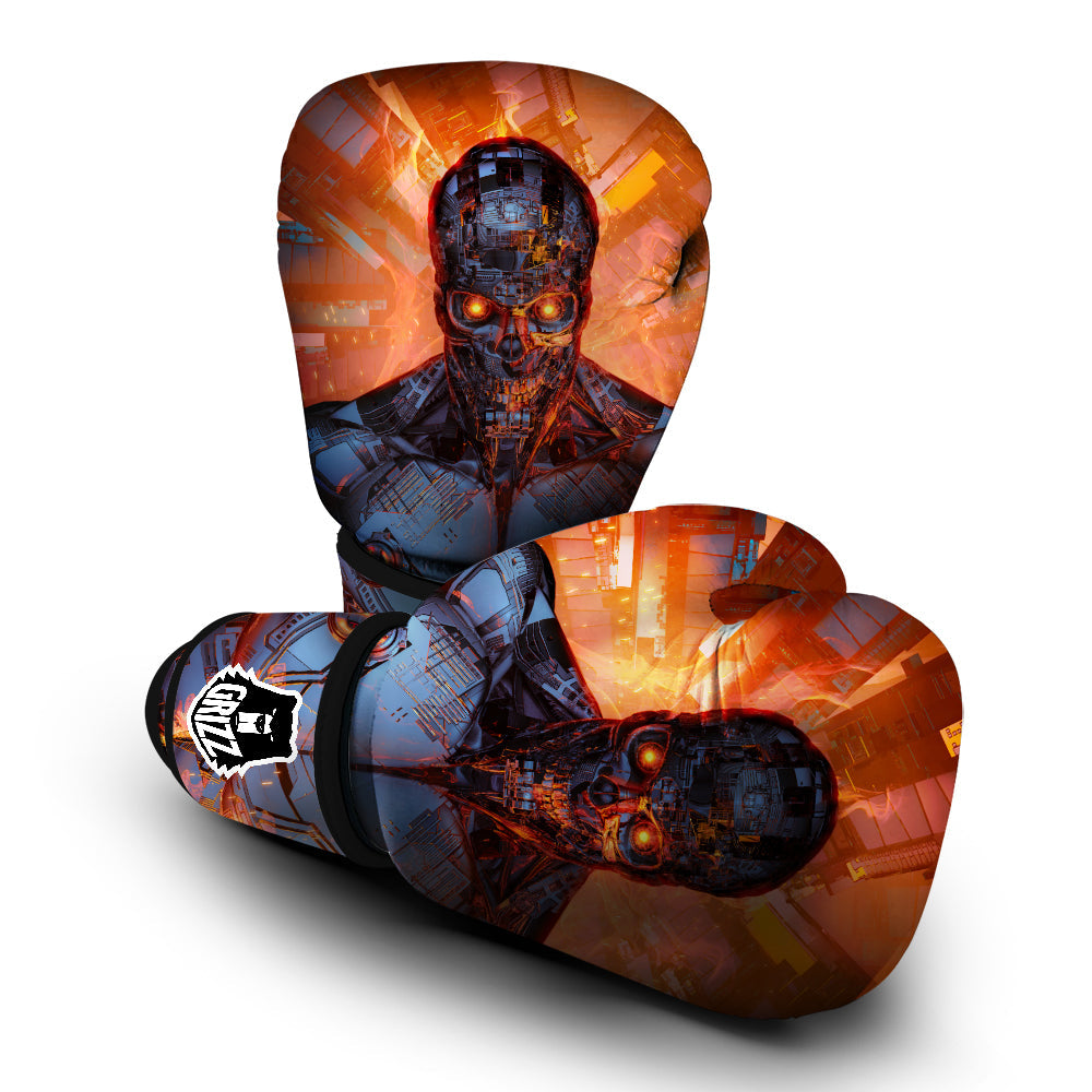 Fire Skeleton Robot Print Boxing Gloves-grizzshop