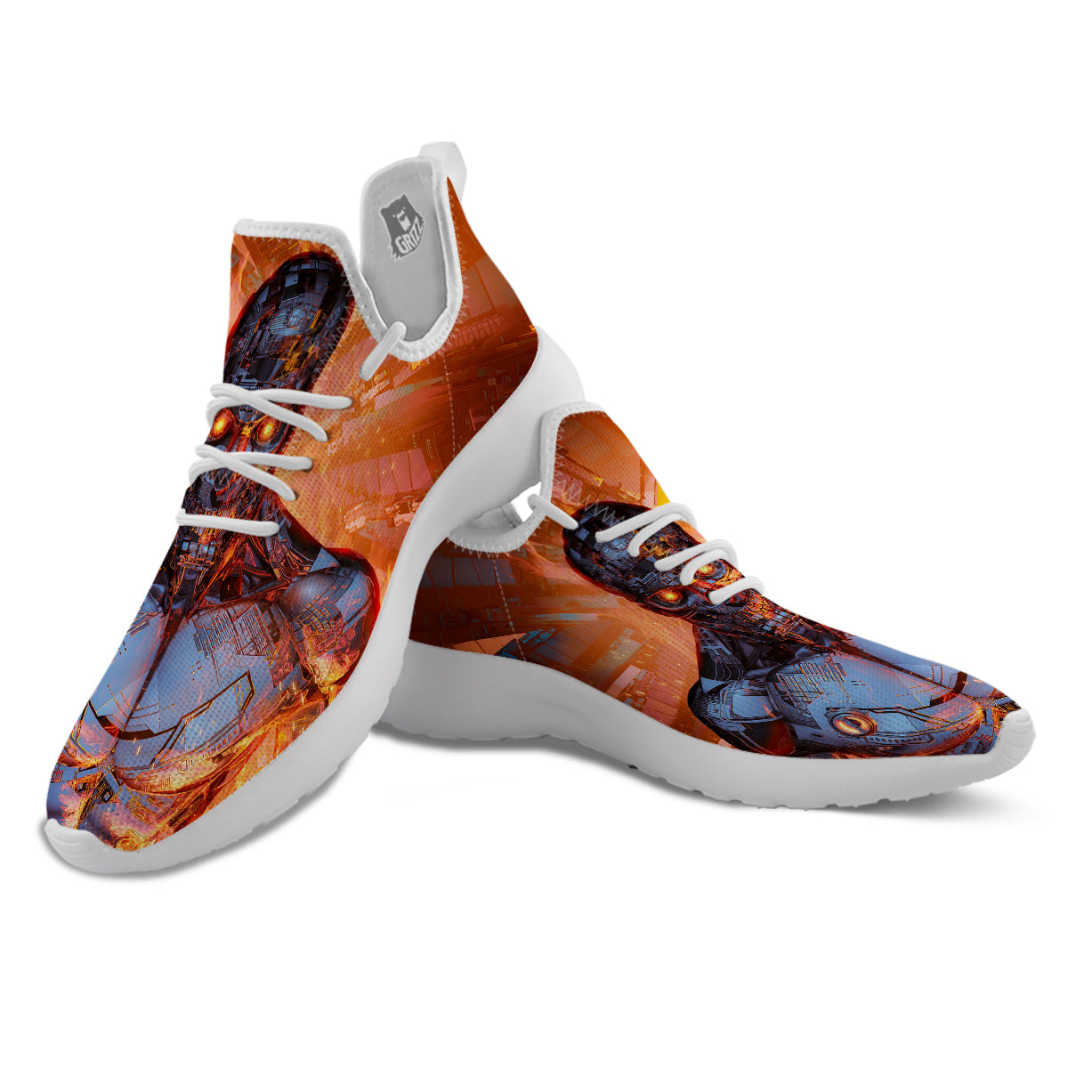 Fire Skeleton Robot Print White Athletic Shoes-grizzshop
