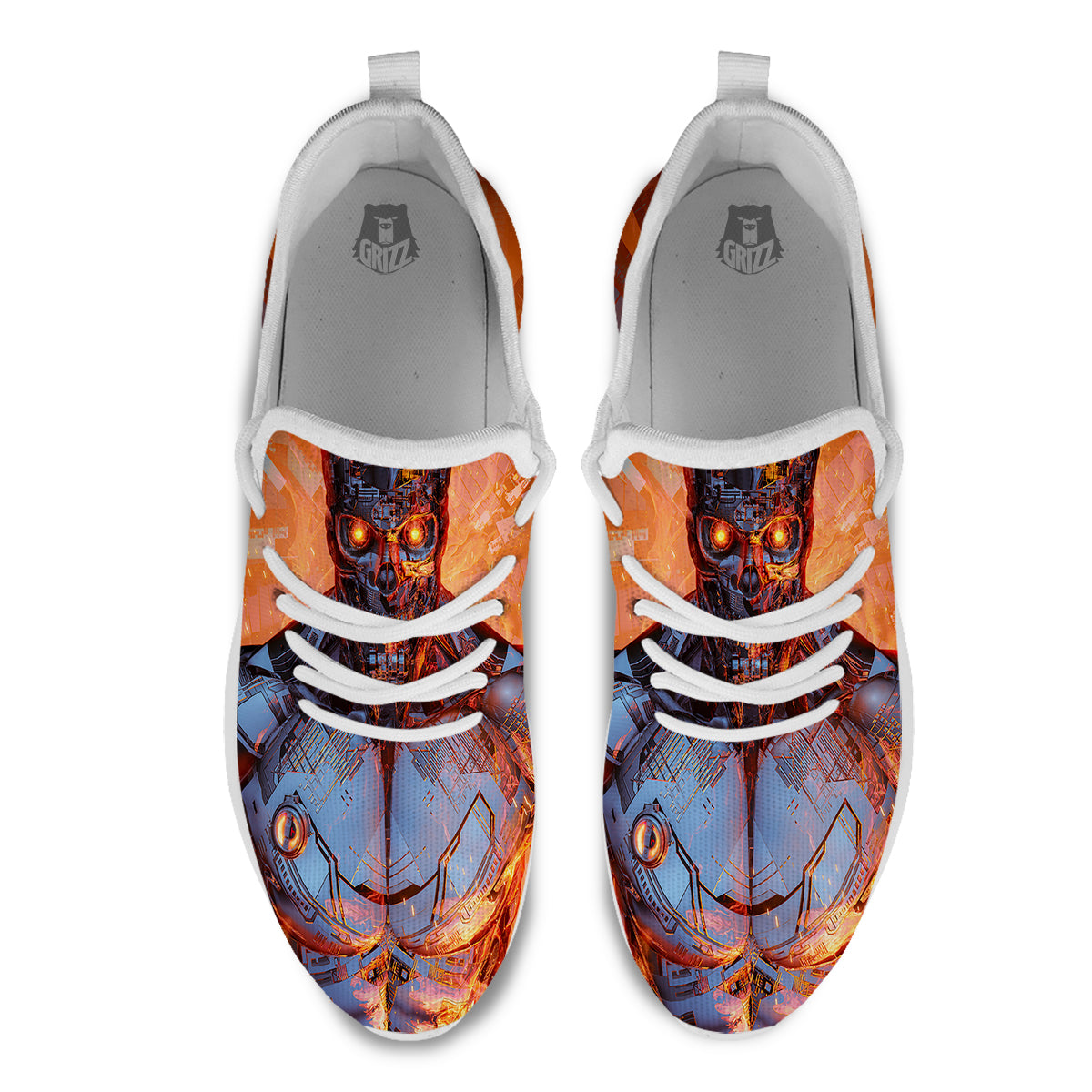Fire Skeleton Robot Print White Athletic Shoes-grizzshop