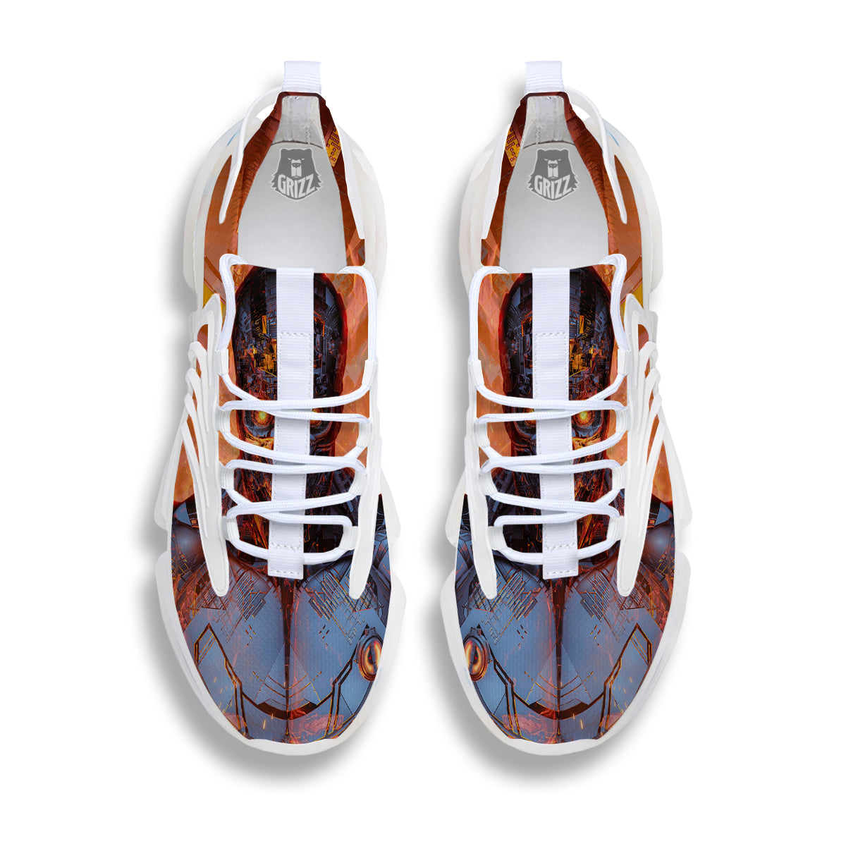 Fire Skeleton Robot Print White Gym Shoes-grizzshop
