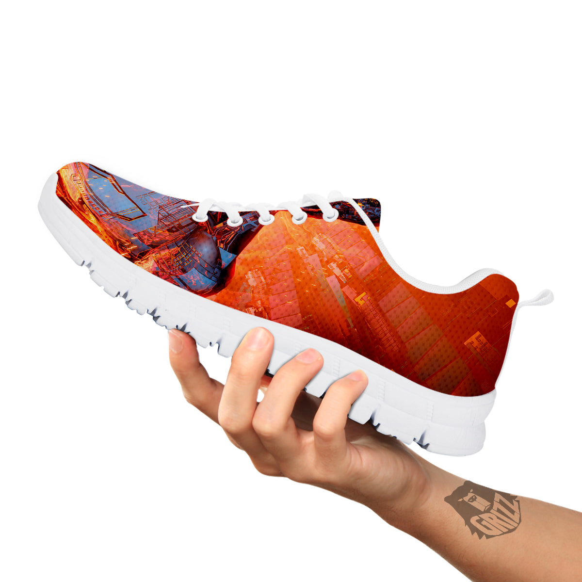 Fire Skeleton Robot Print White Sneaker-grizzshop