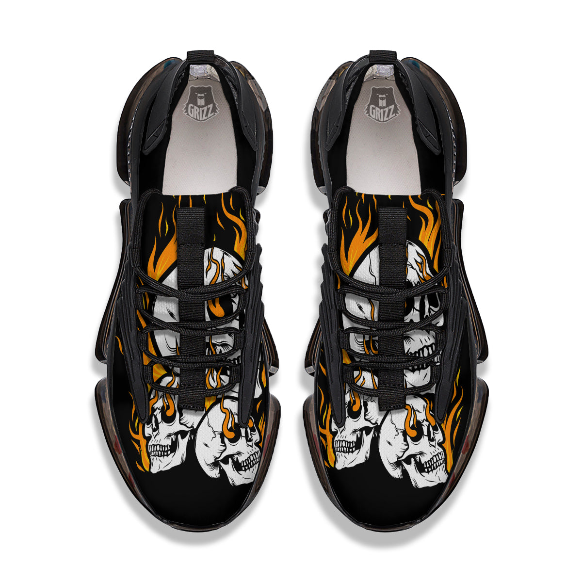 Fire Skull Head Print Black Gym Shoes-grizzshop