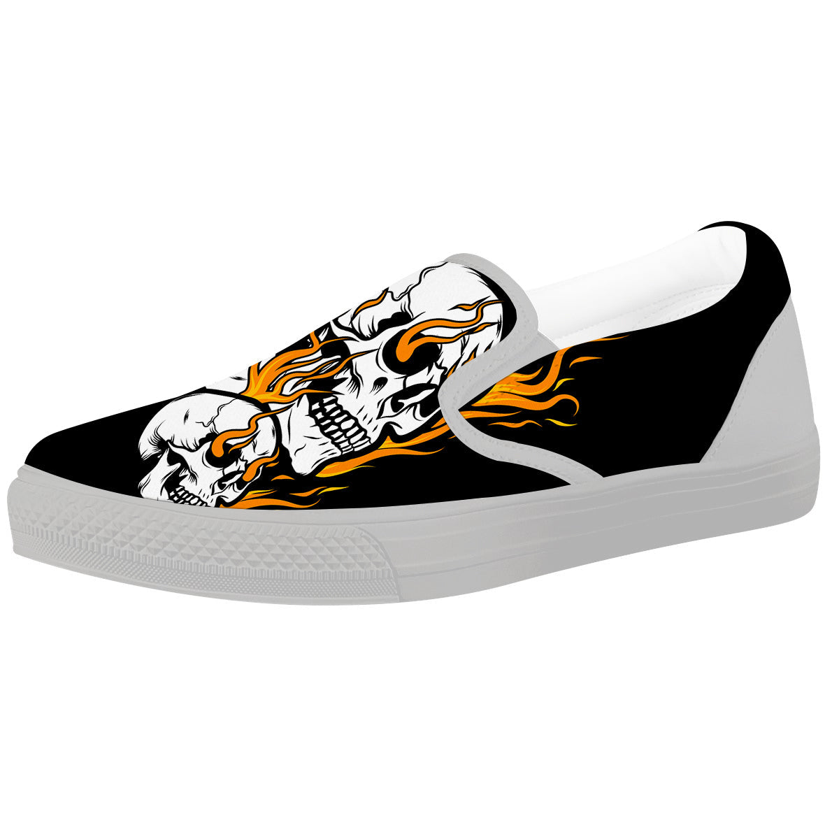 Fire Skull Head Print White Slip On Shoes-grizzshop