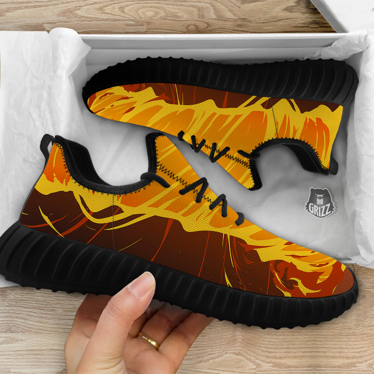 Fire Tornado Print Black Walking Shoes-grizzshop