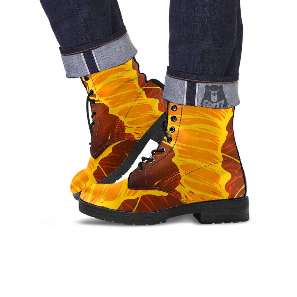 Fire Tornado Print Leather Boots-grizzshop